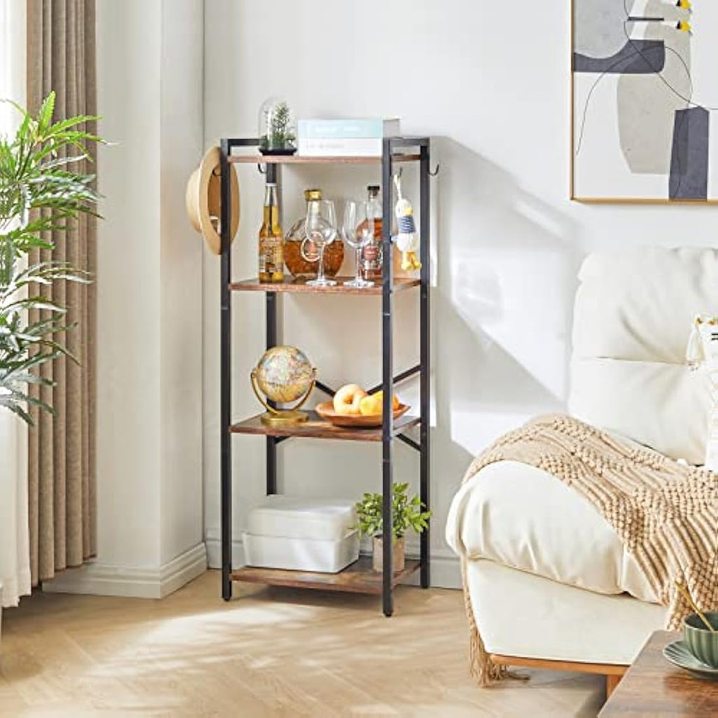 YMYNY 4-Tier Industrial Bookcase – Rustic Brown Storage Rack