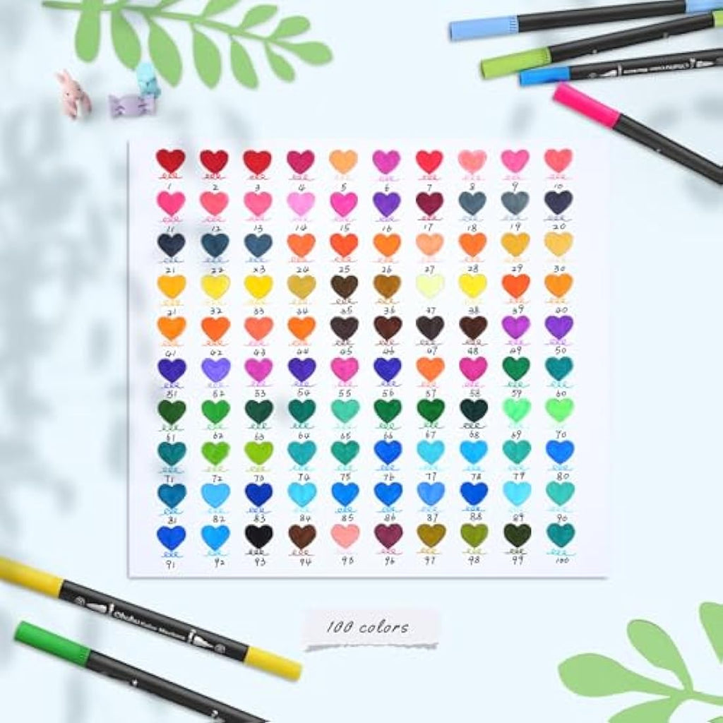 Ohuhu Dual Tip Brush Pens - 100 Colours Art Markers with Carrying Bag