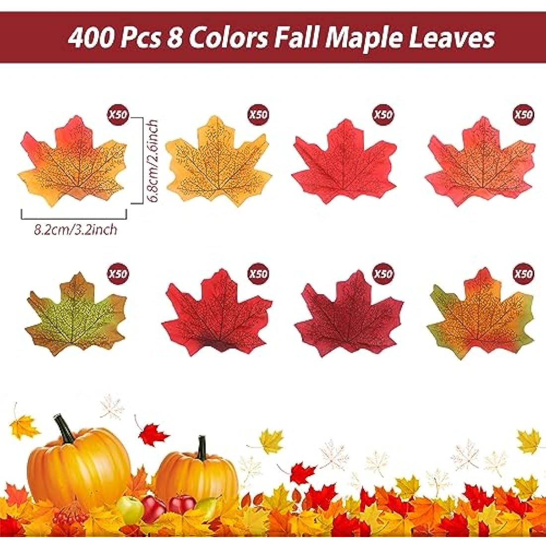Jolof Store 400pcs Artificial Maple Leaves | 8 Colors Fall Decor for Parties