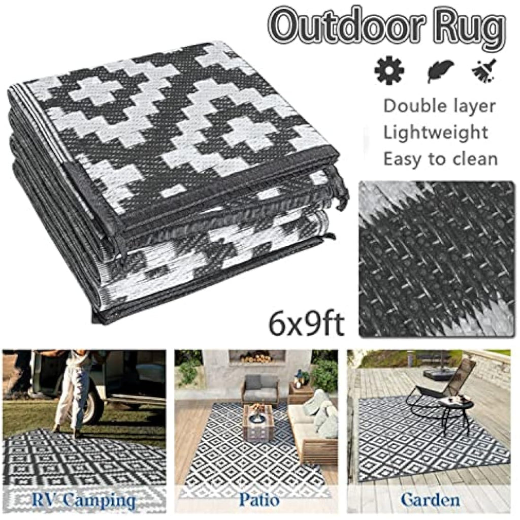 Enipate Geometric Outdoor Rug – 6x9ft Reversible Waterproof Patio Carpet