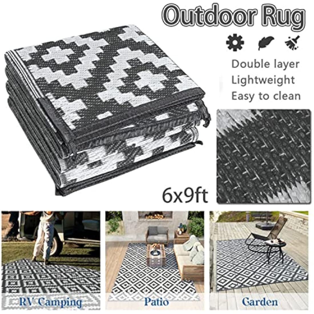 Enipate Geometric Outdoor Rug – 6x9ft Reversible Waterproof Patio Carpet