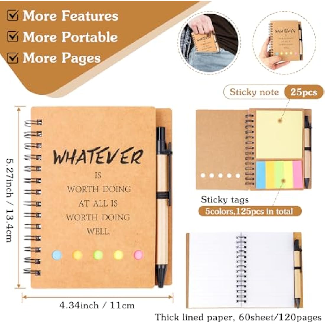 Spiral Notebook Set | 42 Bulk Pocket Journals with Pens