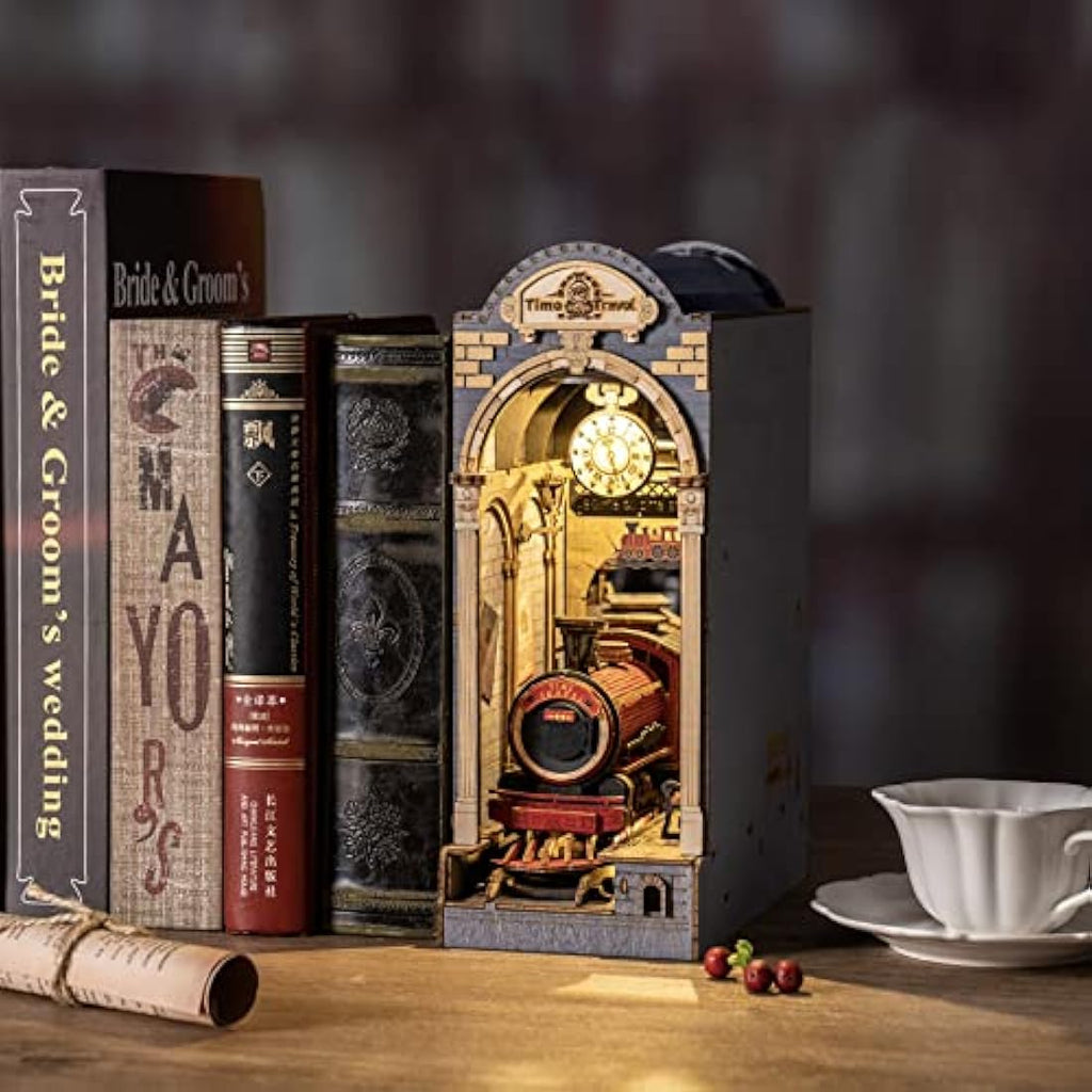 Robotime Time Travel DIY Book Nook Kit – Wooden Miniature House with LED