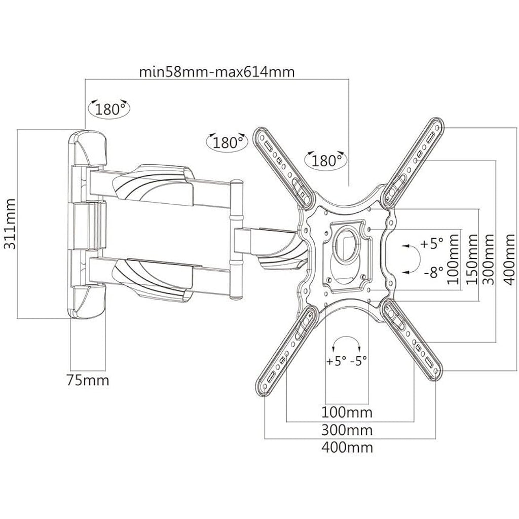 Intec Long Reach TV Wall Mount | 610mm Slim Tilt & Swivel Bracket