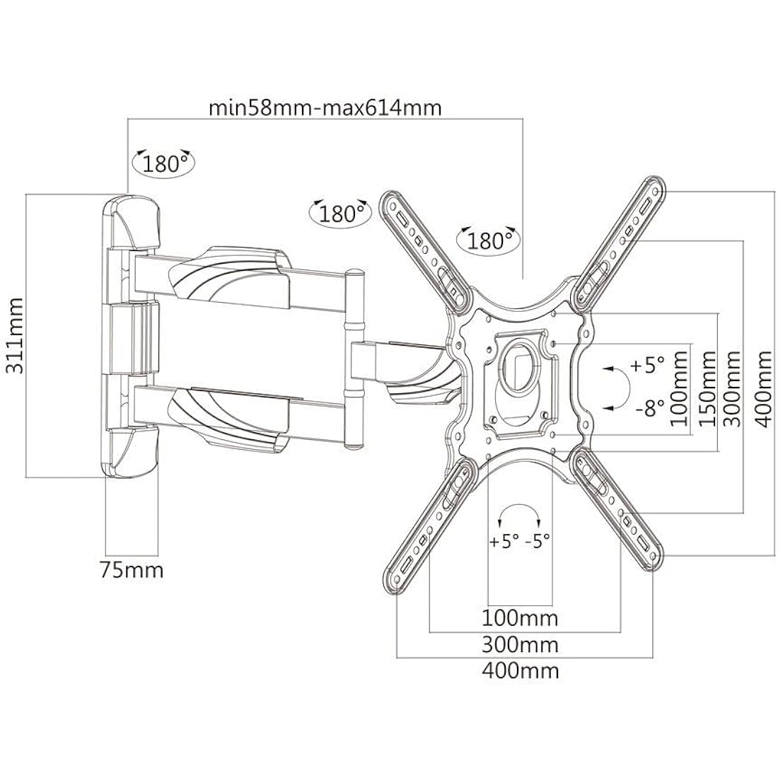 Intec Long Reach TV Wall Mount | 610mm Slim Tilt & Swivel Bracket