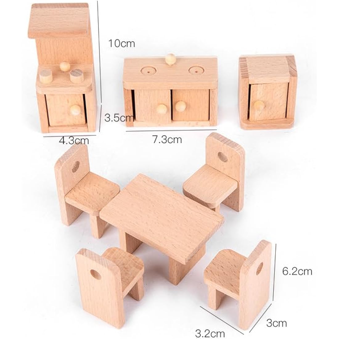 DecoBay Wooden Dollhouse Furniture Set with 7 Family Dolls – 4 Rooms