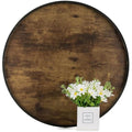 Hanobe 45cm Round Wooden Serving Tray – Rustic Ottoman Coffee Table Decor