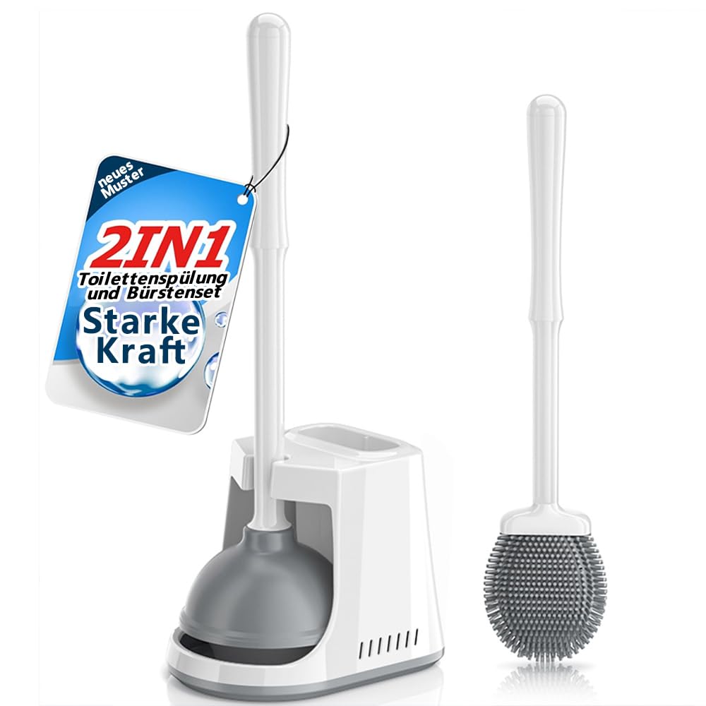 Sapisecret Silicone Toilet Brush and Plunger Set with Ventilated Holder