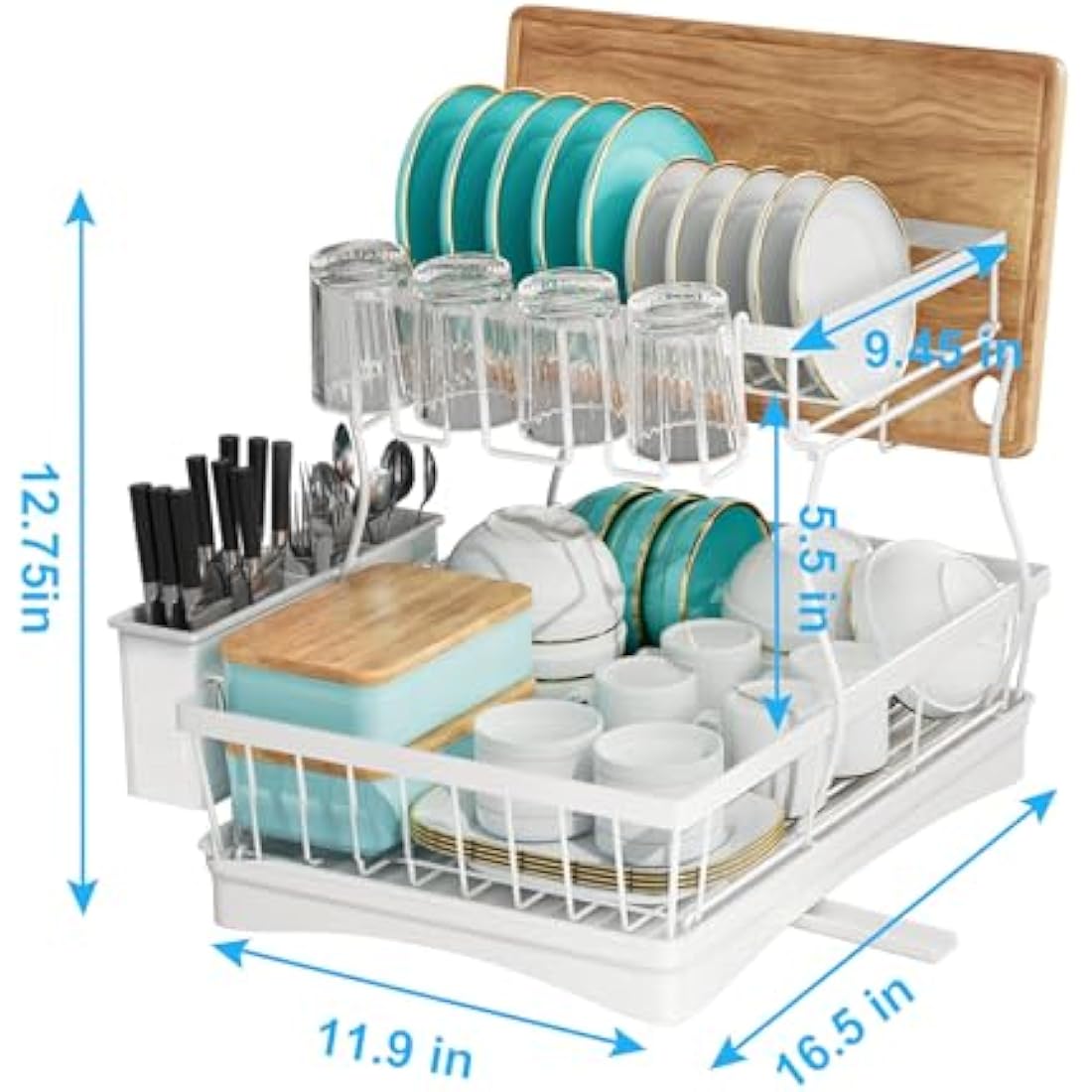 2-Tier Dish Drying Rack – Rustproof Carbon Steel Drainer, White