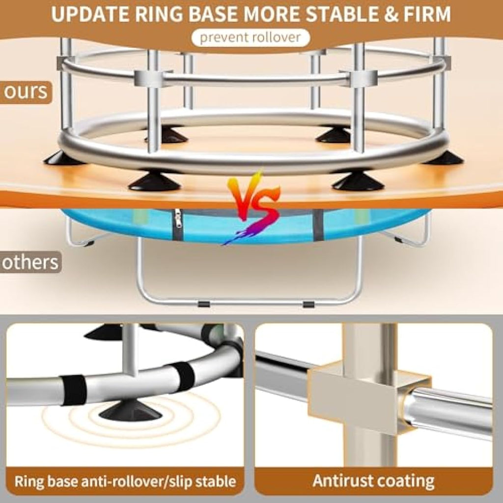 Kids Trampoline with Adjustable Gym Bar and Safety Net