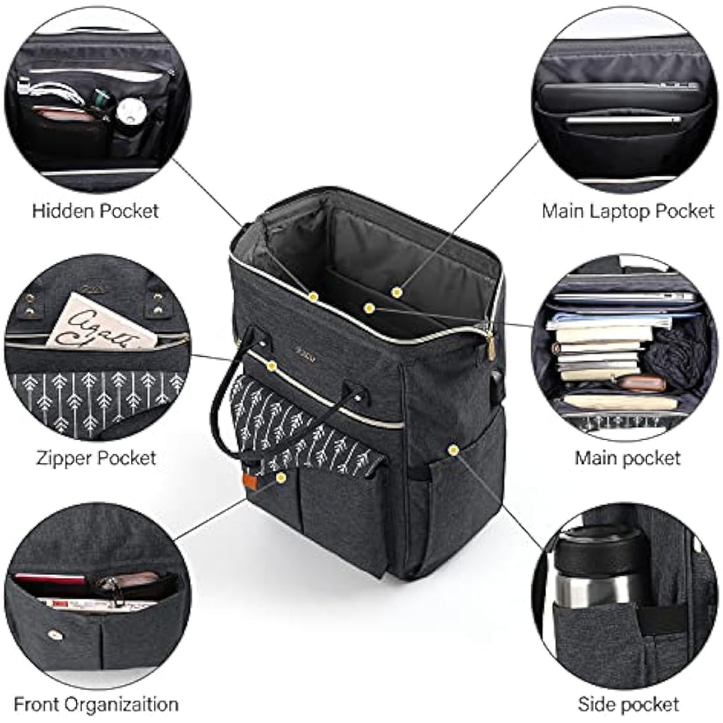 RJEU Laptop Backpack – 15.6 Inch Waterproof Anti-Theft Travel Bag, Black