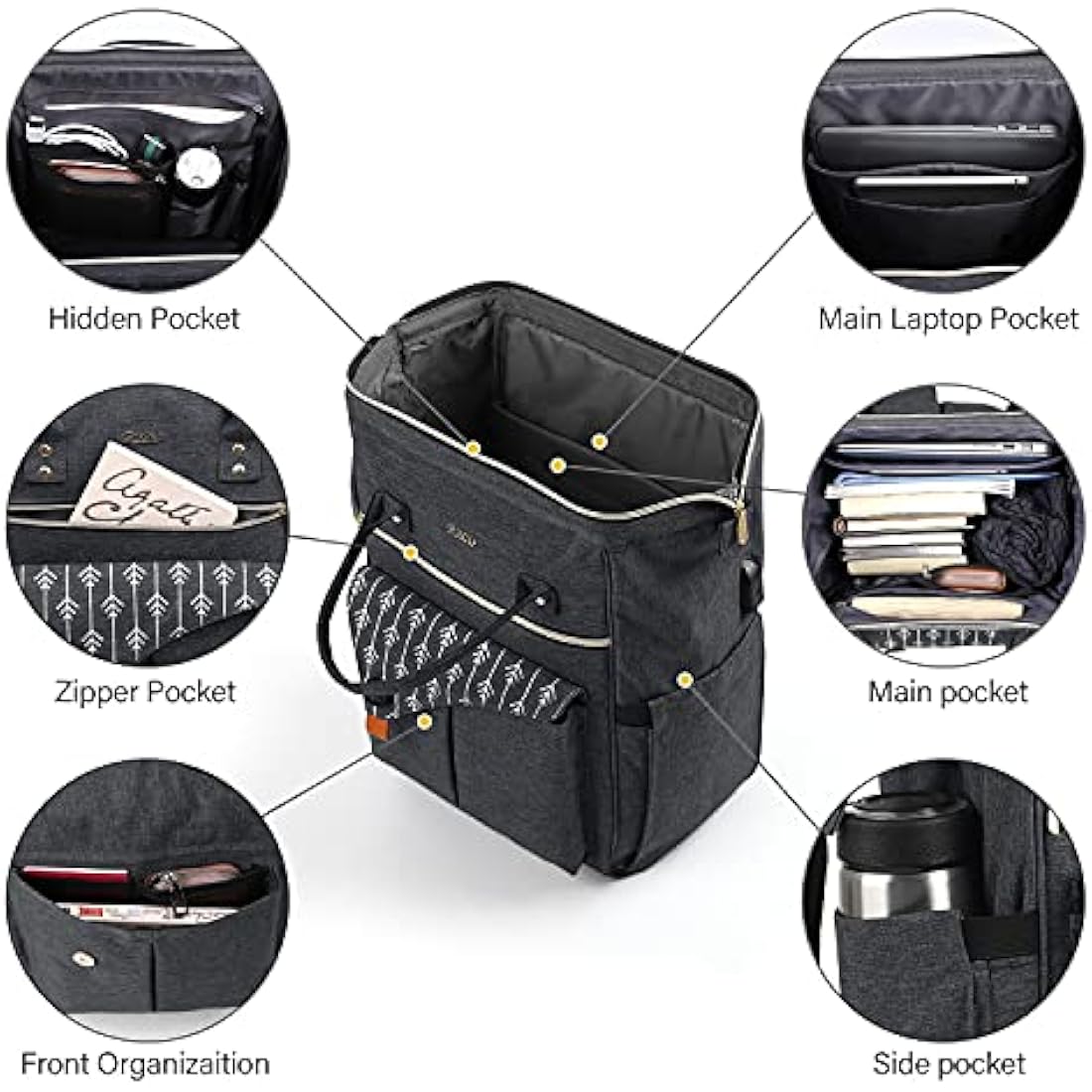 RJEU Laptop Backpack – 15.6 Inch Waterproof Anti-Theft Travel Bag, Black