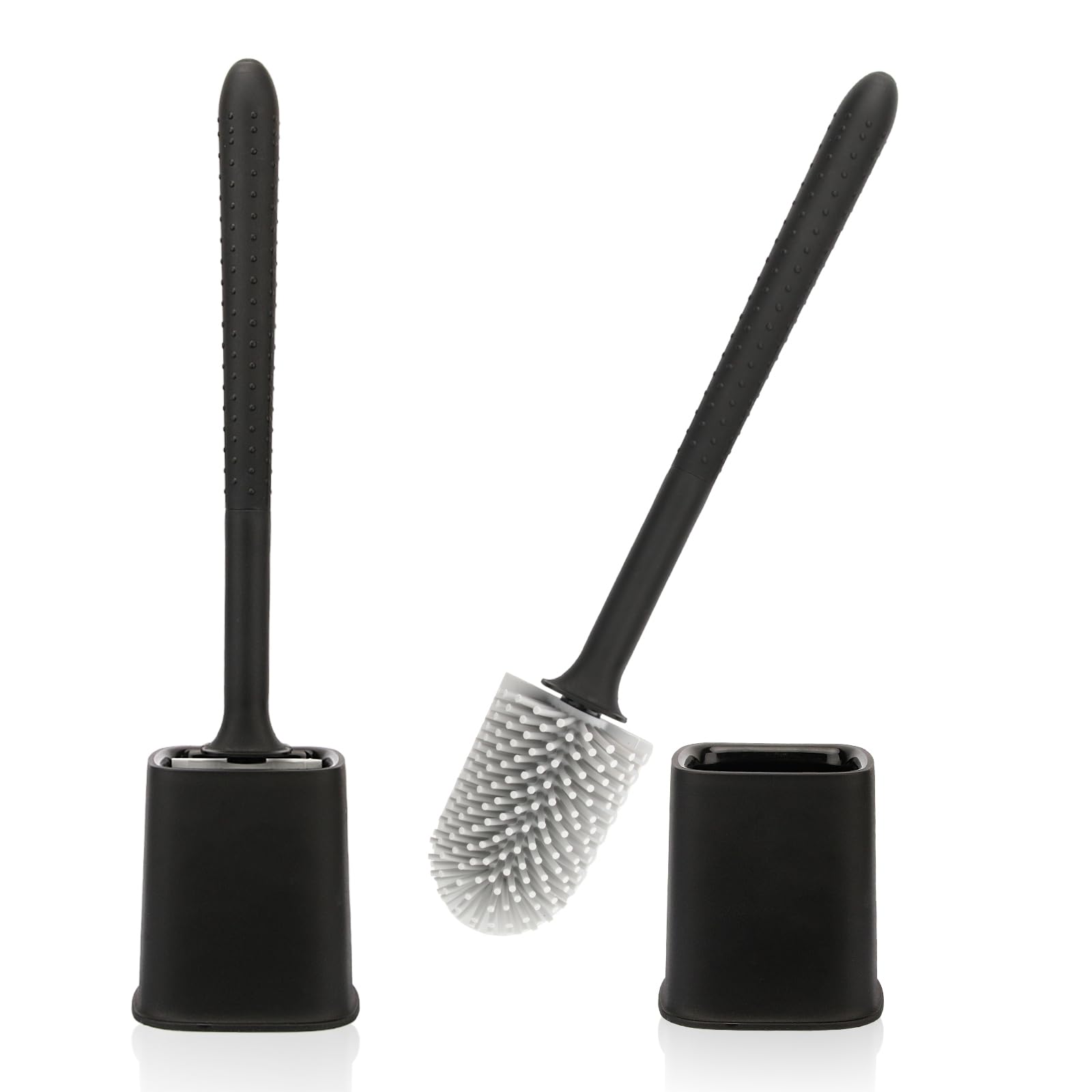 Canvint Silicone Toilet Brush Set | 2 Pack Deep Cleaning Kit (Black)