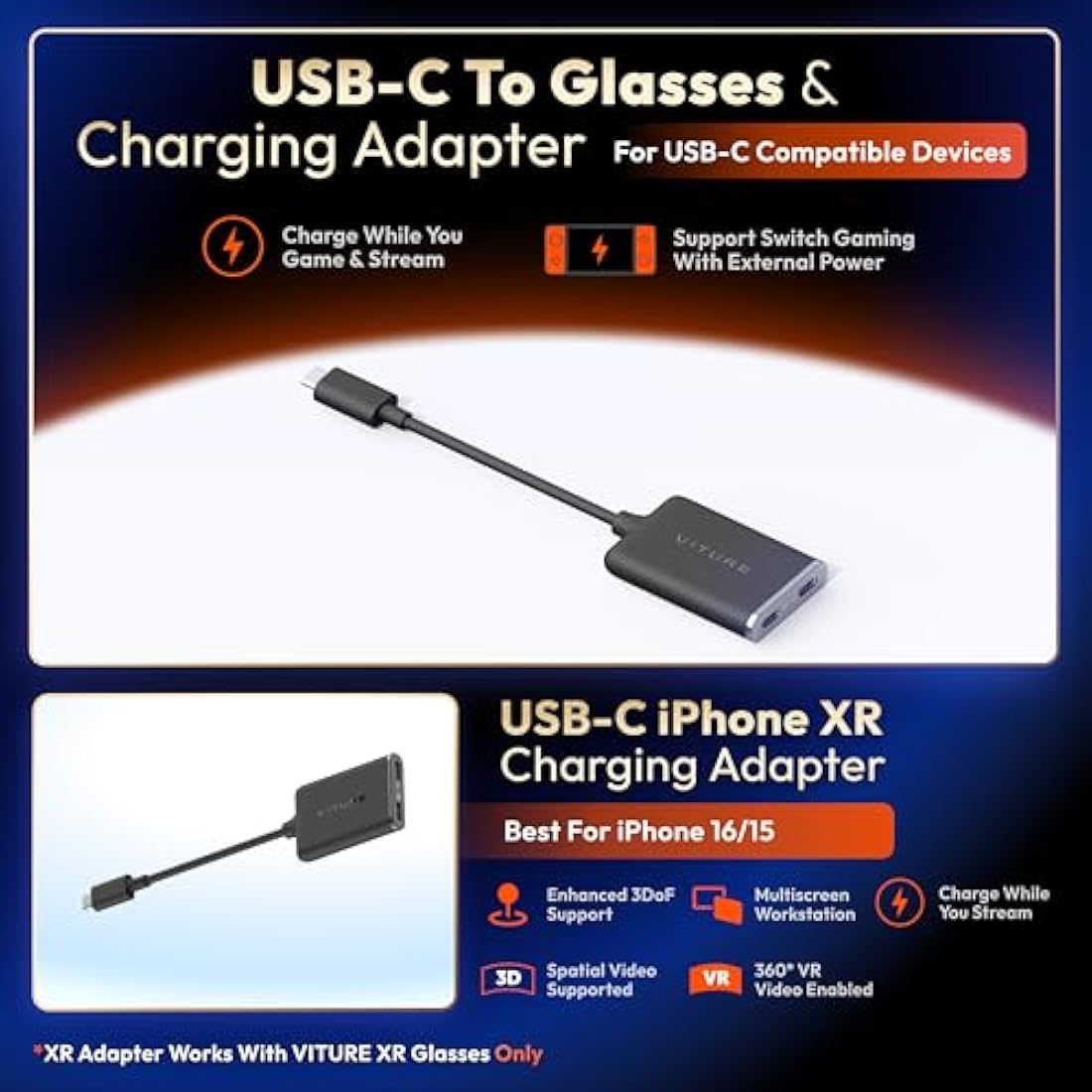 VITURE USB-C to XR Glasses Charging Adapter for Switch & Steam Deck
