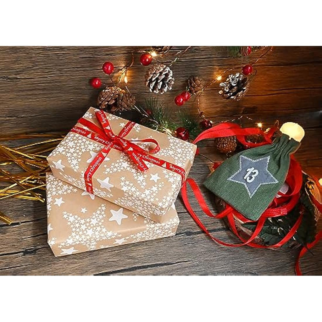 Topeedy White Star Kraft Gift Wrapping Paper Roll - 43cm x 15m Recycle