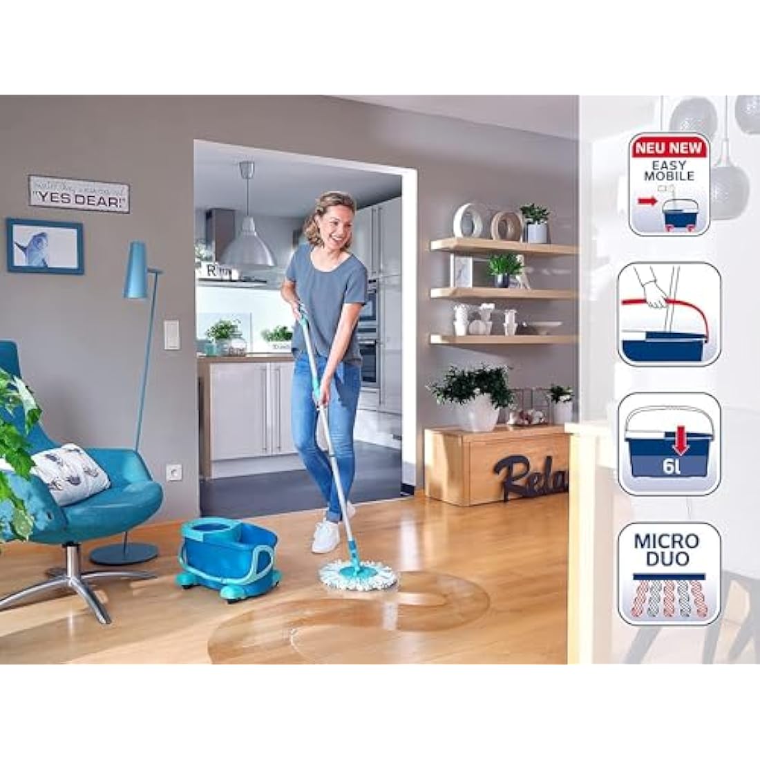 Leifheit Clean Twist Disc Mop Ergo Mobile Set | Wheeled Spin Mop