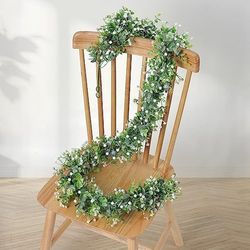 LOMOHOO 2-Pack 12FT Artificial Eucalyptus Garland with White Flowers