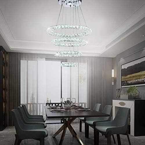 Modern Crystal Chandelier – 4-Ring LED Pendant Light Fixture