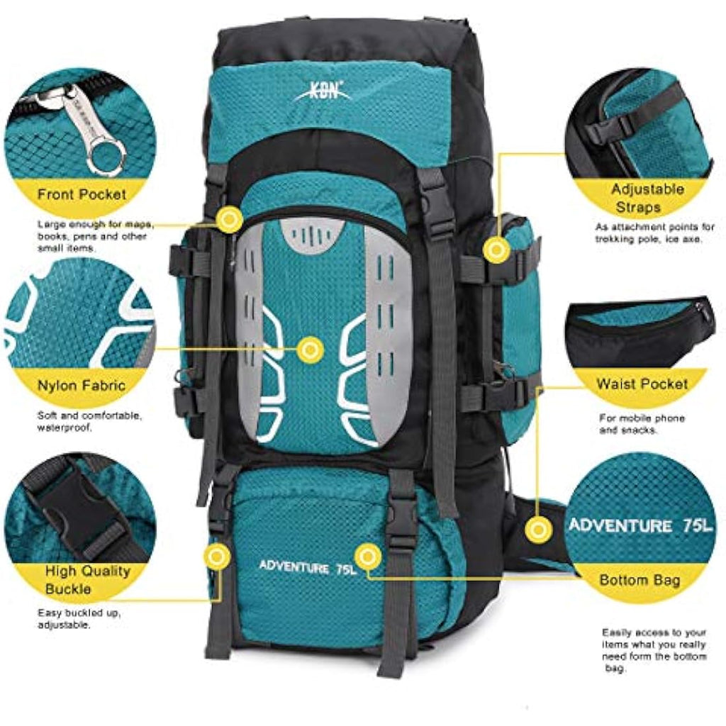 Mooedcoe 75L Hiking Backpack – Water-Resistant Nylon Camping Rucksack