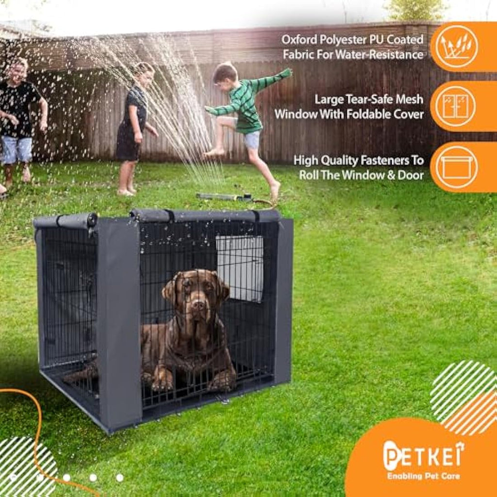 PETKEI Dog Crate Cover – 48 Inch Waterproof 600D Oxford Cage Cover
