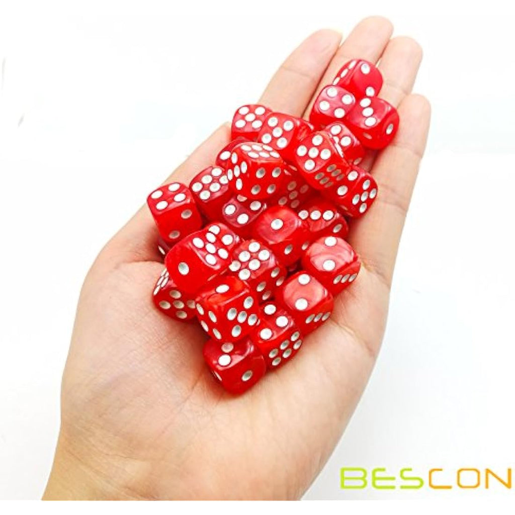 Bescon 12mm Marble Red 6-Sided Dice Set | 36 Count Block with Box