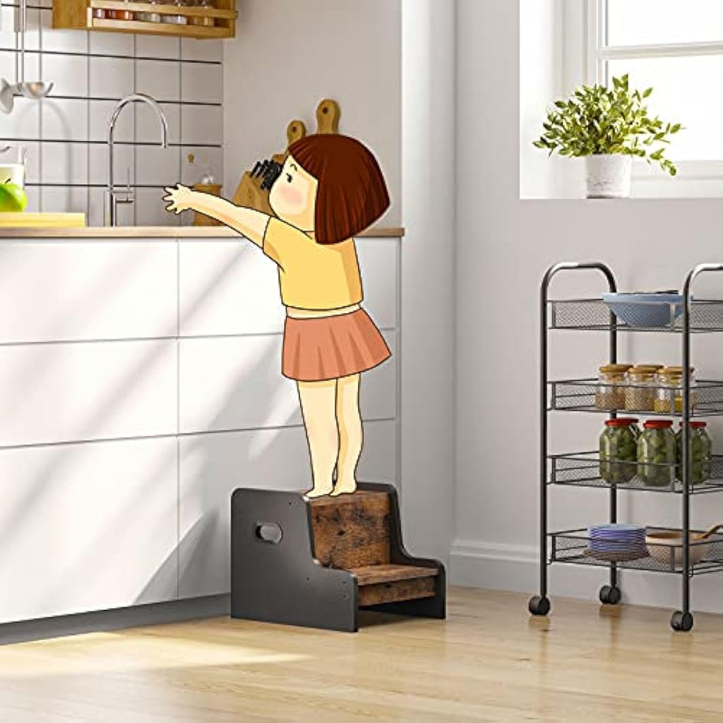 HOOBRO Two Step Stool for Kids | Wooden Toddler Stool for Sink & Kitchen