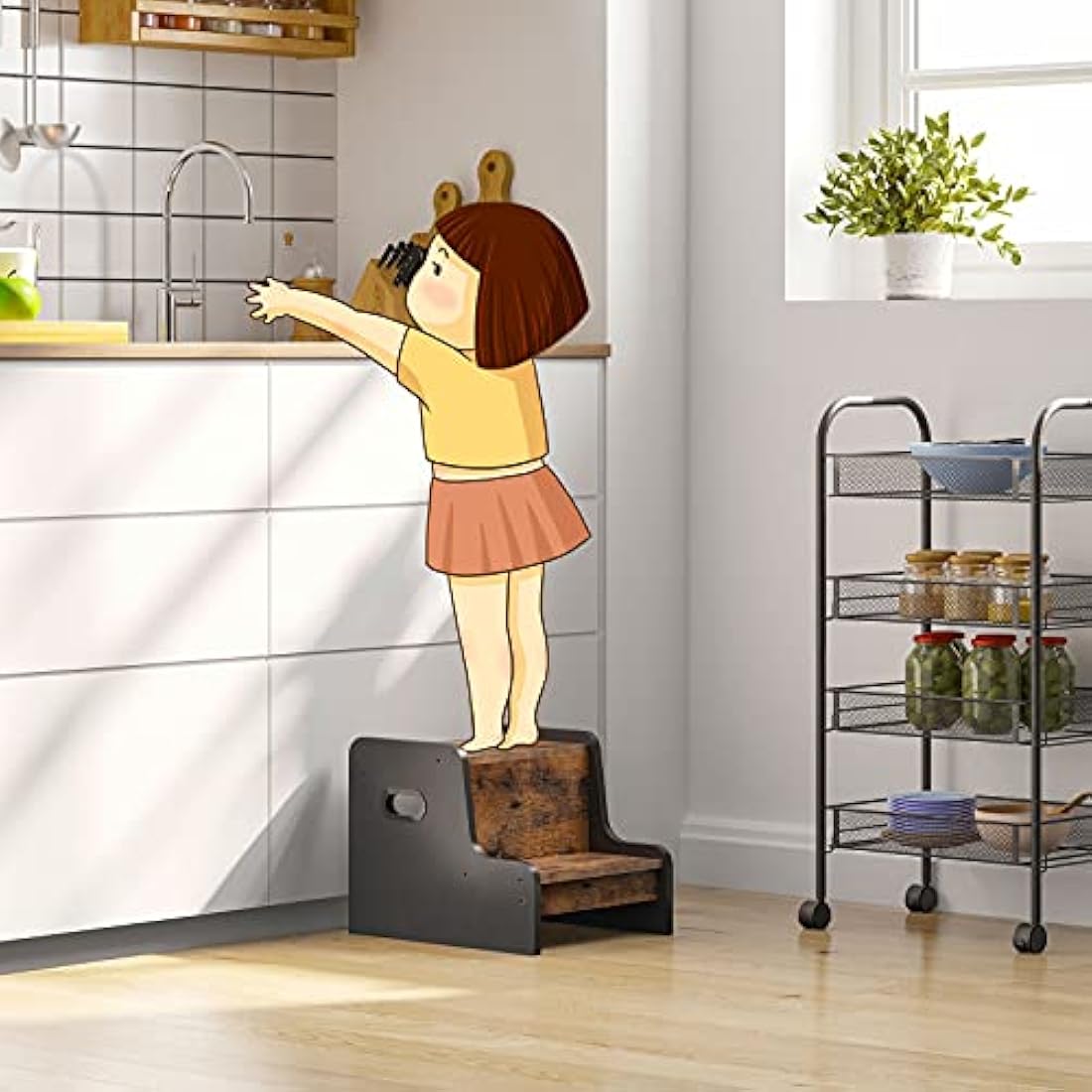 HOOBRO Two Step Stool for Kids | Wooden Toddler Stool for Sink & Kitchen