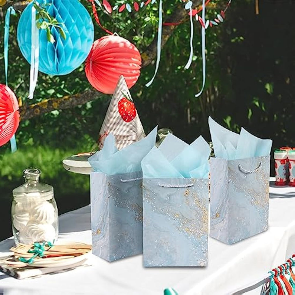 Jolof Store Marbling Gift Bags with Handles and Tissue Paper – 10 Pack