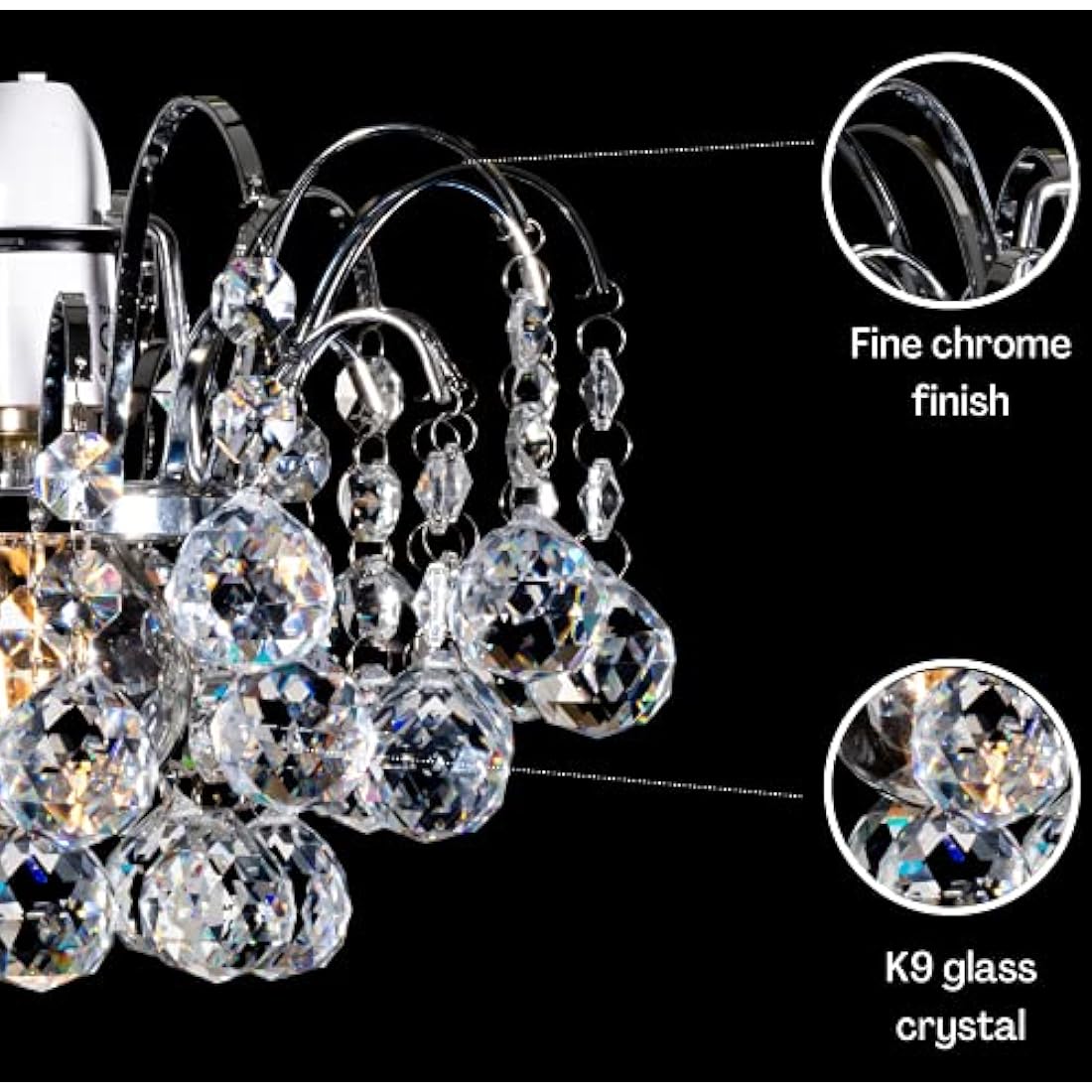 Jolof Store K9 Crystal Oriel Light Shade | Chrome Pendant Chandelier