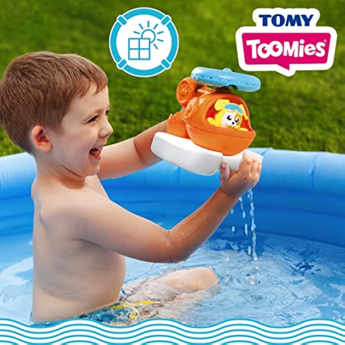 Toomies Splash & Rescue Helicopter Bath Toy with Squirting Pilot