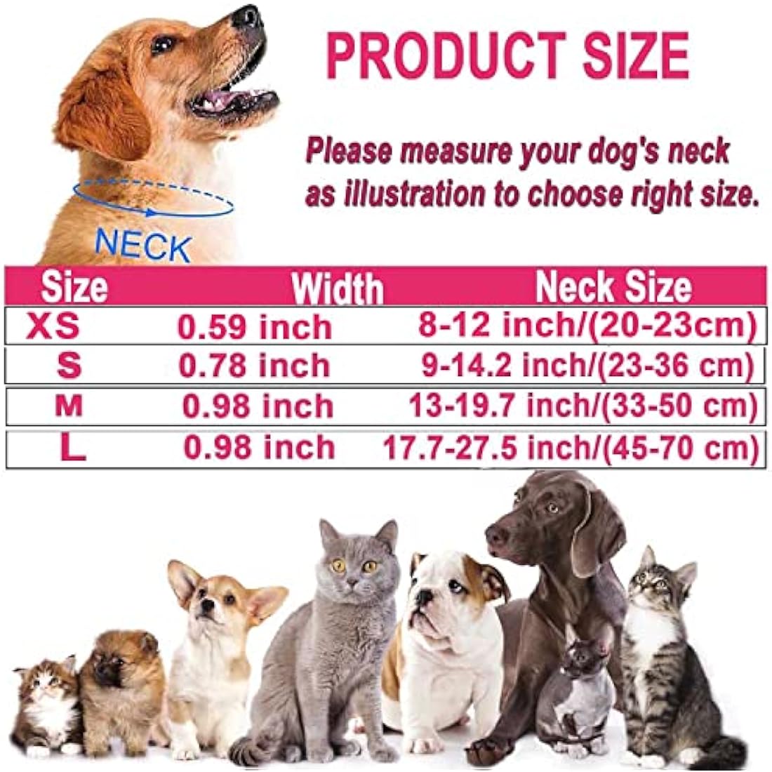 Jolof Store Reflective Padded Dog Collar – Durable Nylon, Hot Pink
