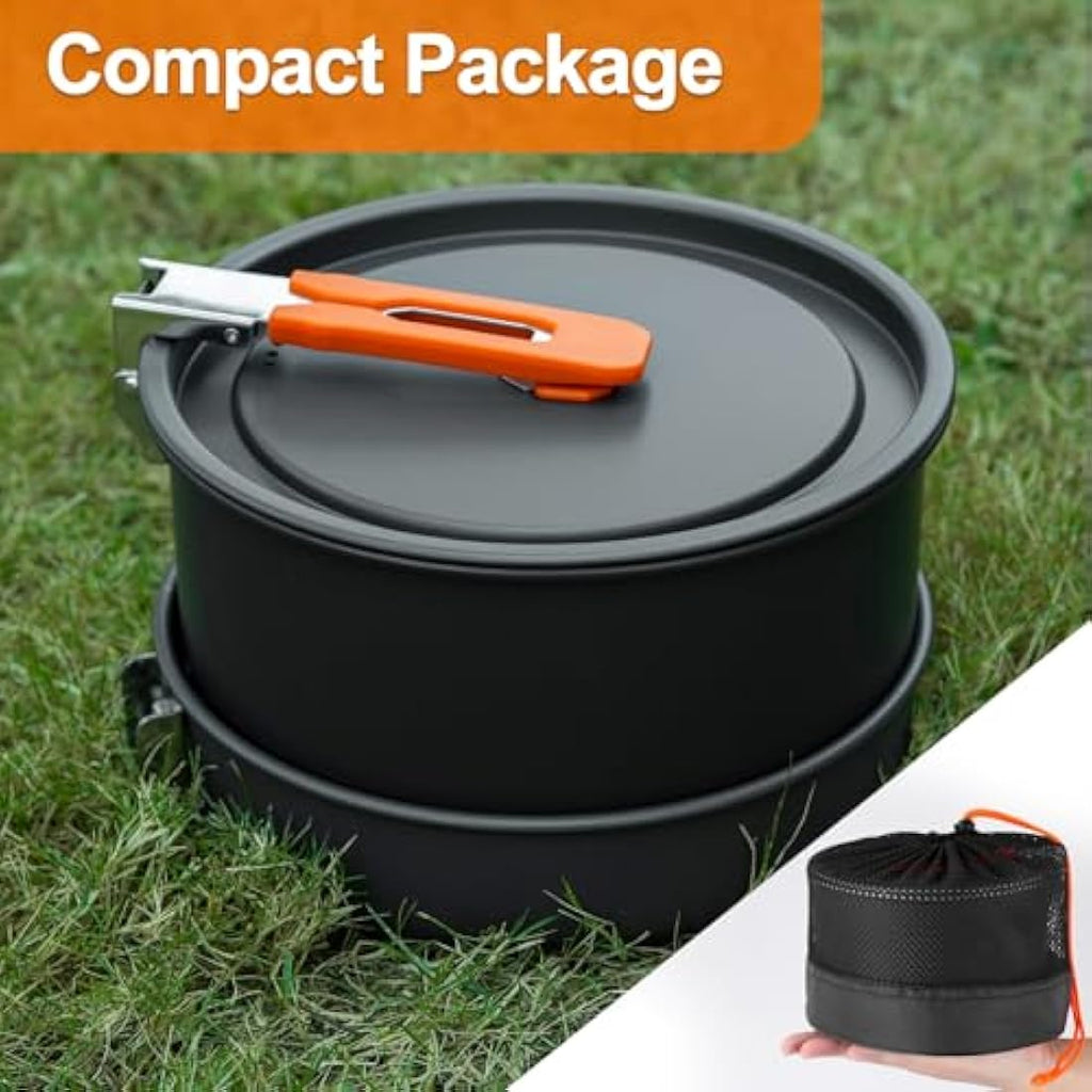 Odoland Camping Cookware Mess Kit – Anodized Aluminum Pot, Pan & Kettle