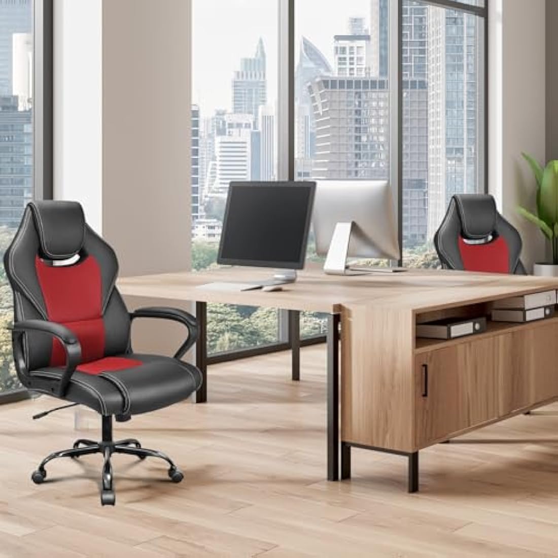 BASETBL Ergonomic Office Chair – High Back PU Leather Executive Chair, Red