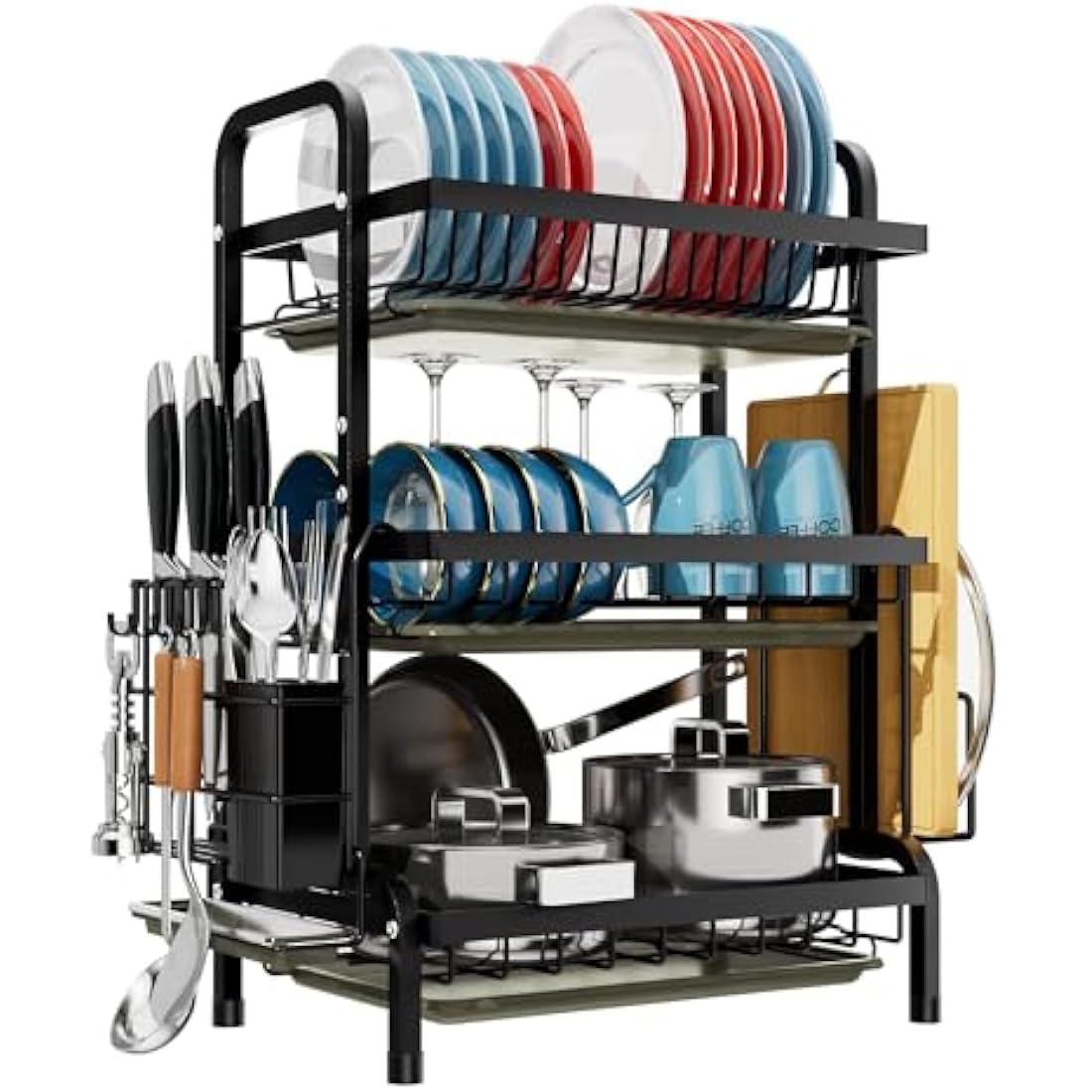 3-Tier Dish Drying Rack with Drip Tray and Cutlery Holder