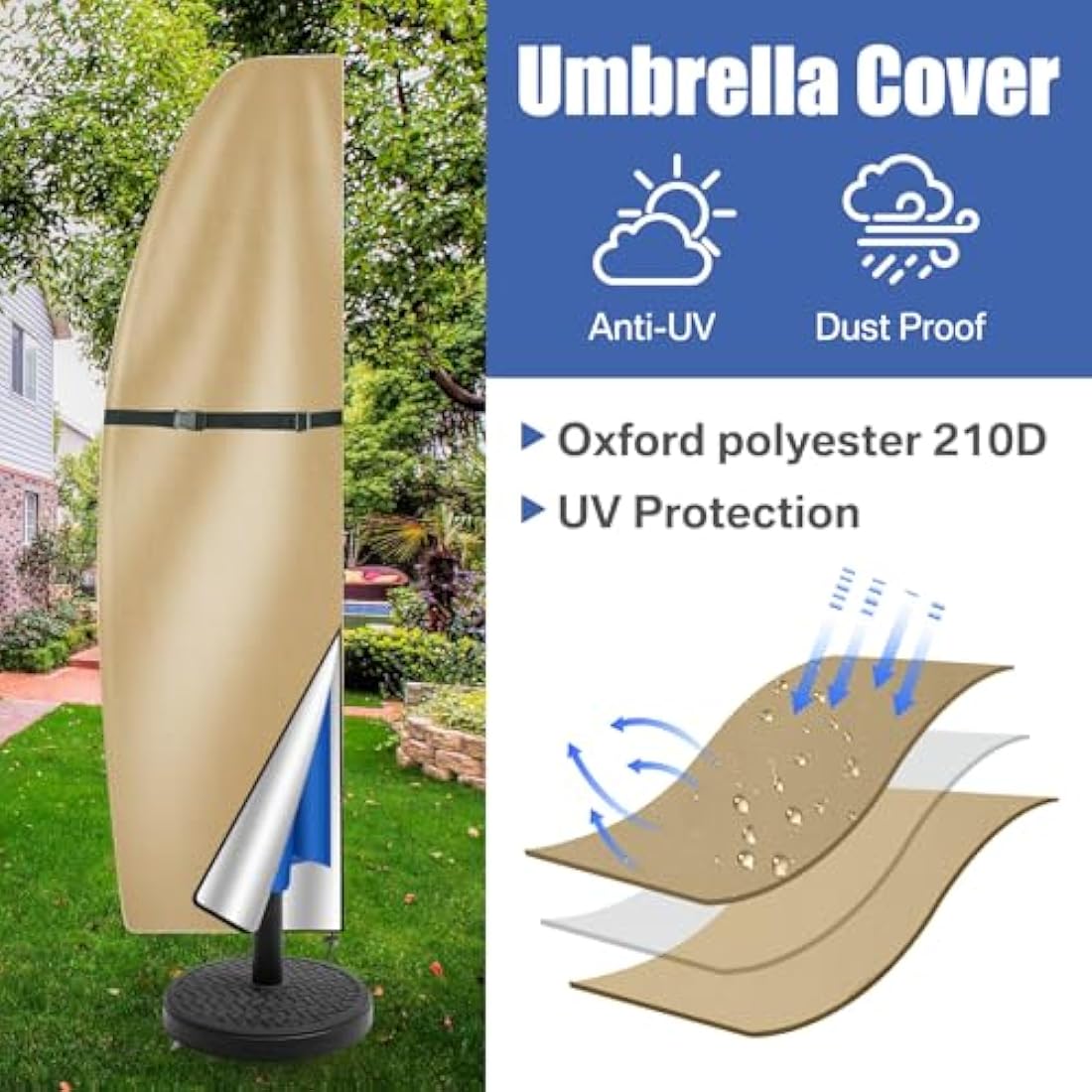 Teynewer Cantilever Parasol Cover – Waterproof Oxford Fabric, Khaki