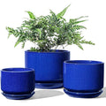 LE TAUCI Ceramic Planters - Set of 3 Indoor Flower Pots, Sapphire Blue