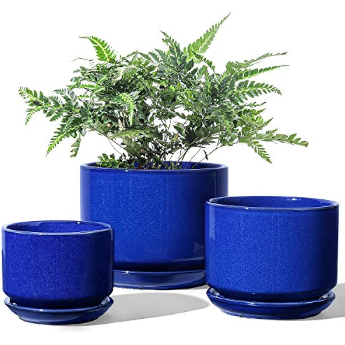 LE TAUCI Ceramic Planters - Set of 3 Indoor Flower Pots, Sapphire Blue