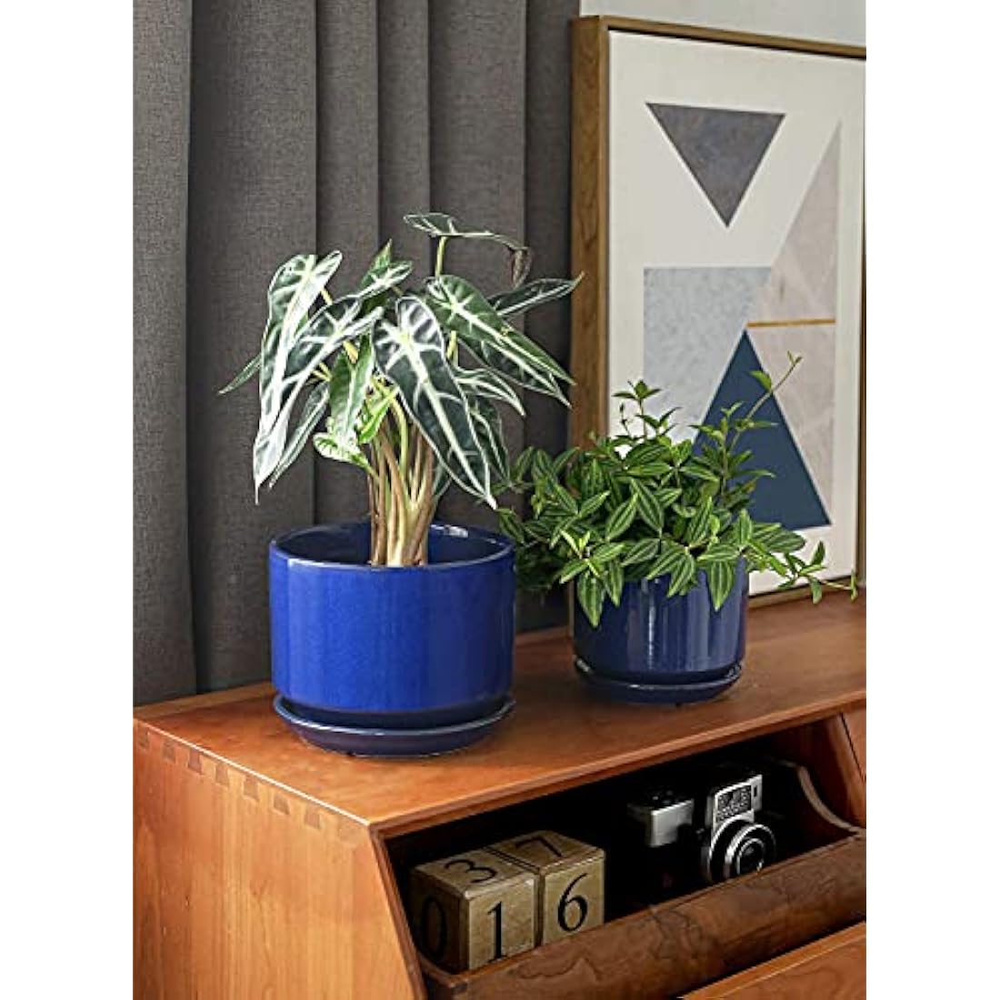 LE TAUCI Ceramic Planters - Set of 3 Indoor Flower Pots, Sapphire Blue