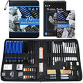 H & B 70-Piece Professional Sketching Pencil Set with Sketchbook & Case