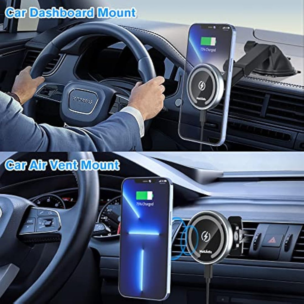 MAGJIEYX MagSafe Wireless Car Charger – 3-in-1 Magnetic Fast Charging Mount