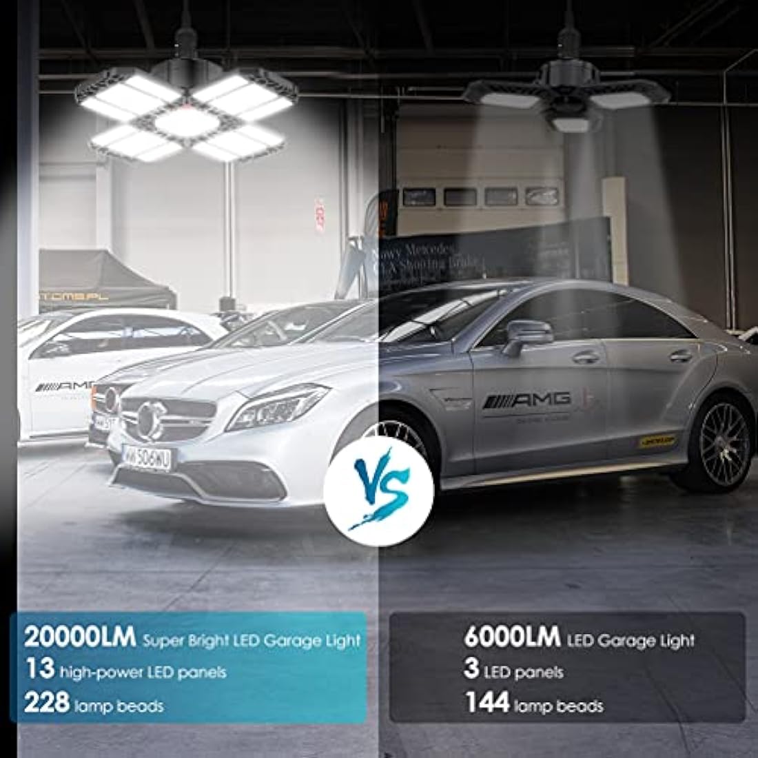 Rafow 200W LED Garage Light 2-Pack | 20000LM 12-Panel Deformable Ceiling Lamp