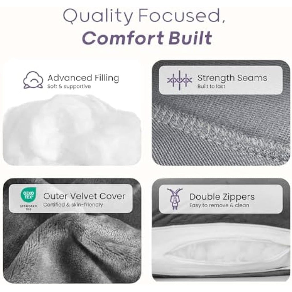 Nuliie U-Shaped Pregnancy Pillow | Full Body Support Velvet Cover - Grey