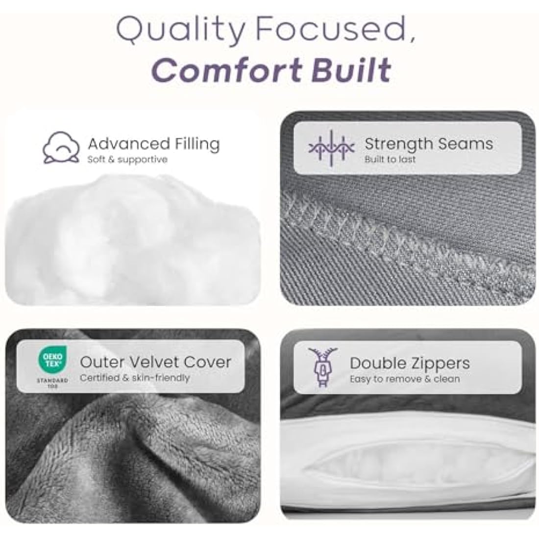 Nuliie U-Shaped Pregnancy Pillow | Full Body Support Velvet Cover - Grey