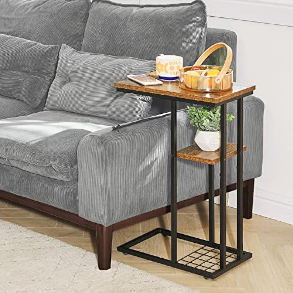 Jolof Store C-Shaped End Table Set of 2 | Industrial Side Table, Rustic Brown