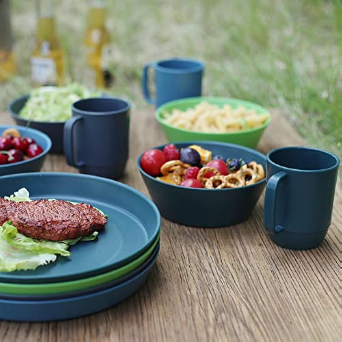 Greentainer 12-Piece Unbreakable Plastic Dinnerware Set for Camping