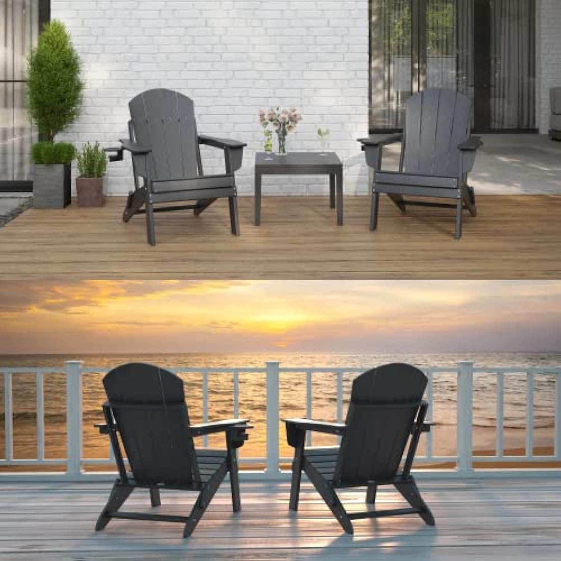 Jolof Store Folding Adirondack Chair - Weatherproof HDPE with Cup Holder