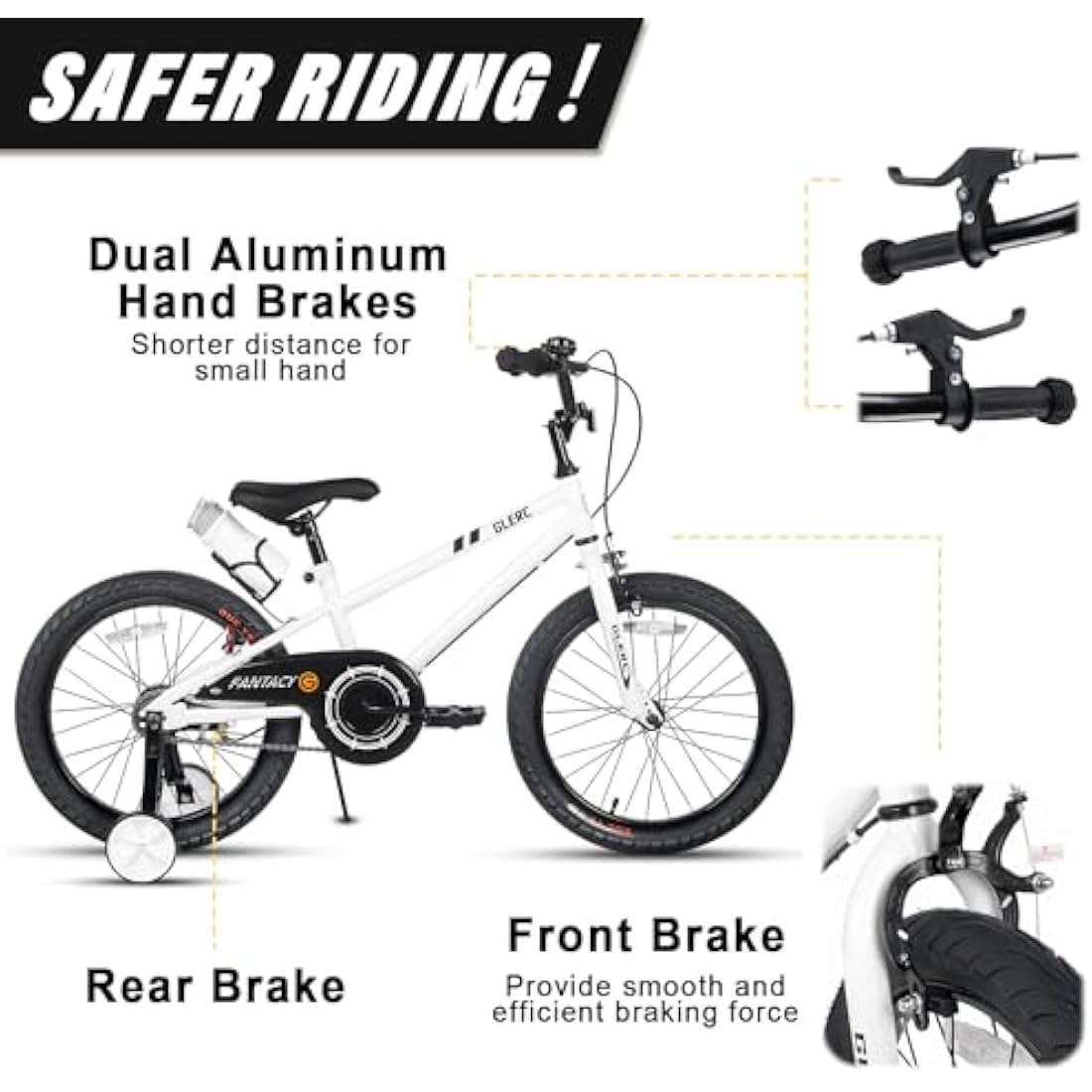 Glerc 18 Inch Kids Bike with Stabilisers and Water Bottle Holder