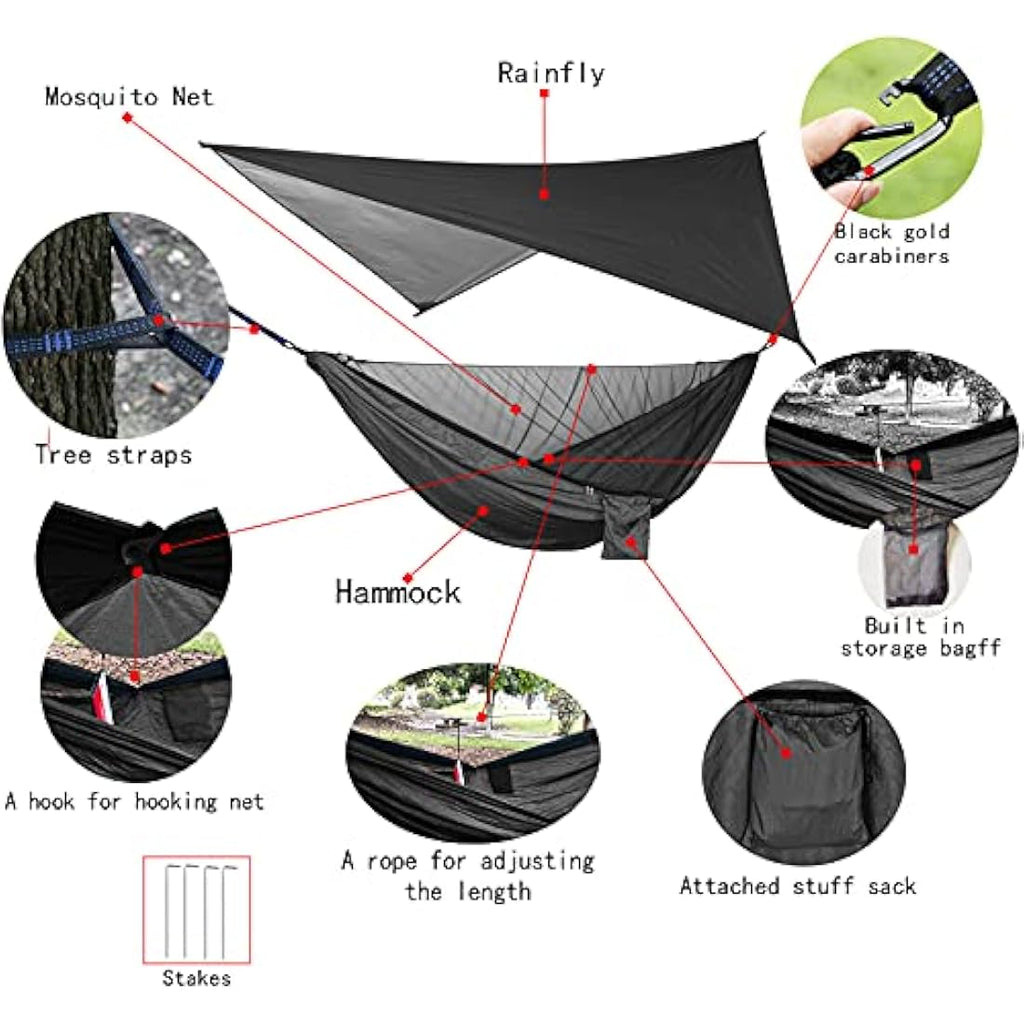 Camping Hammock Set with Mosquito Net and Rainfly
