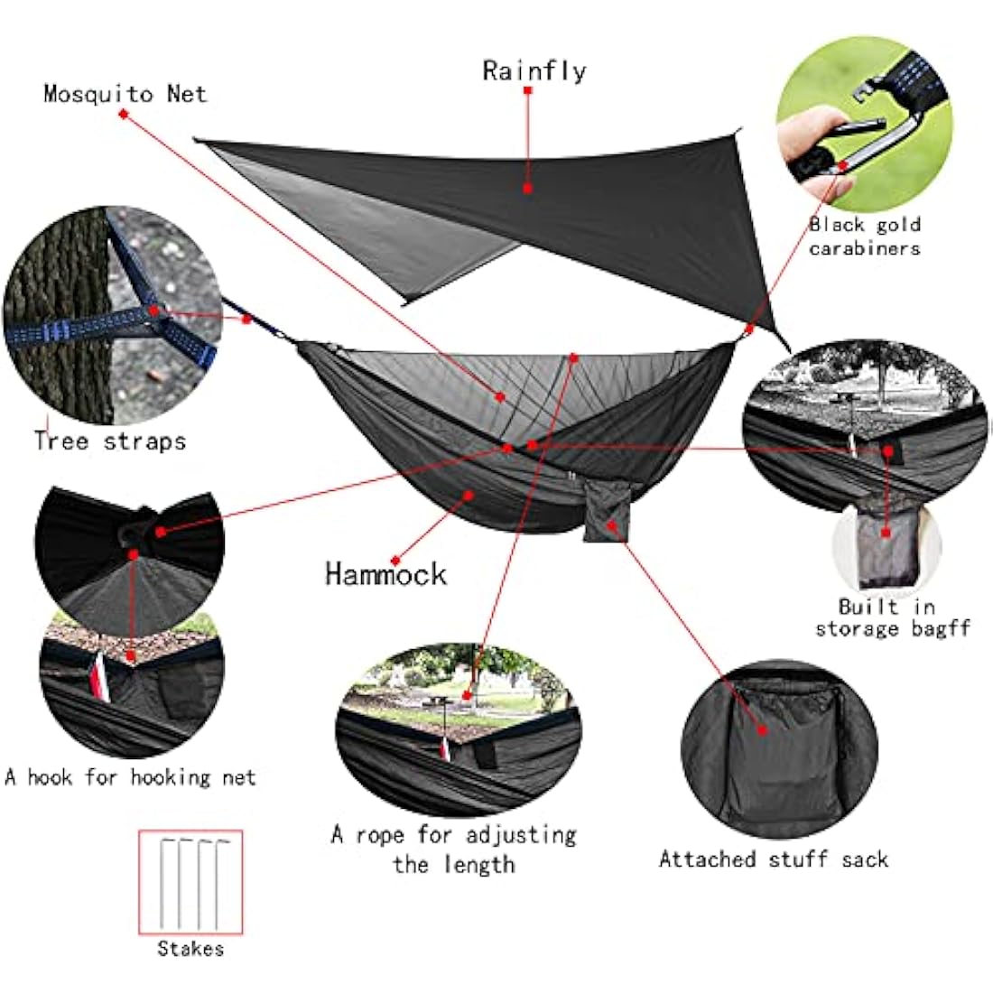 Camping Hammock Set with Mosquito Net and Rainfly