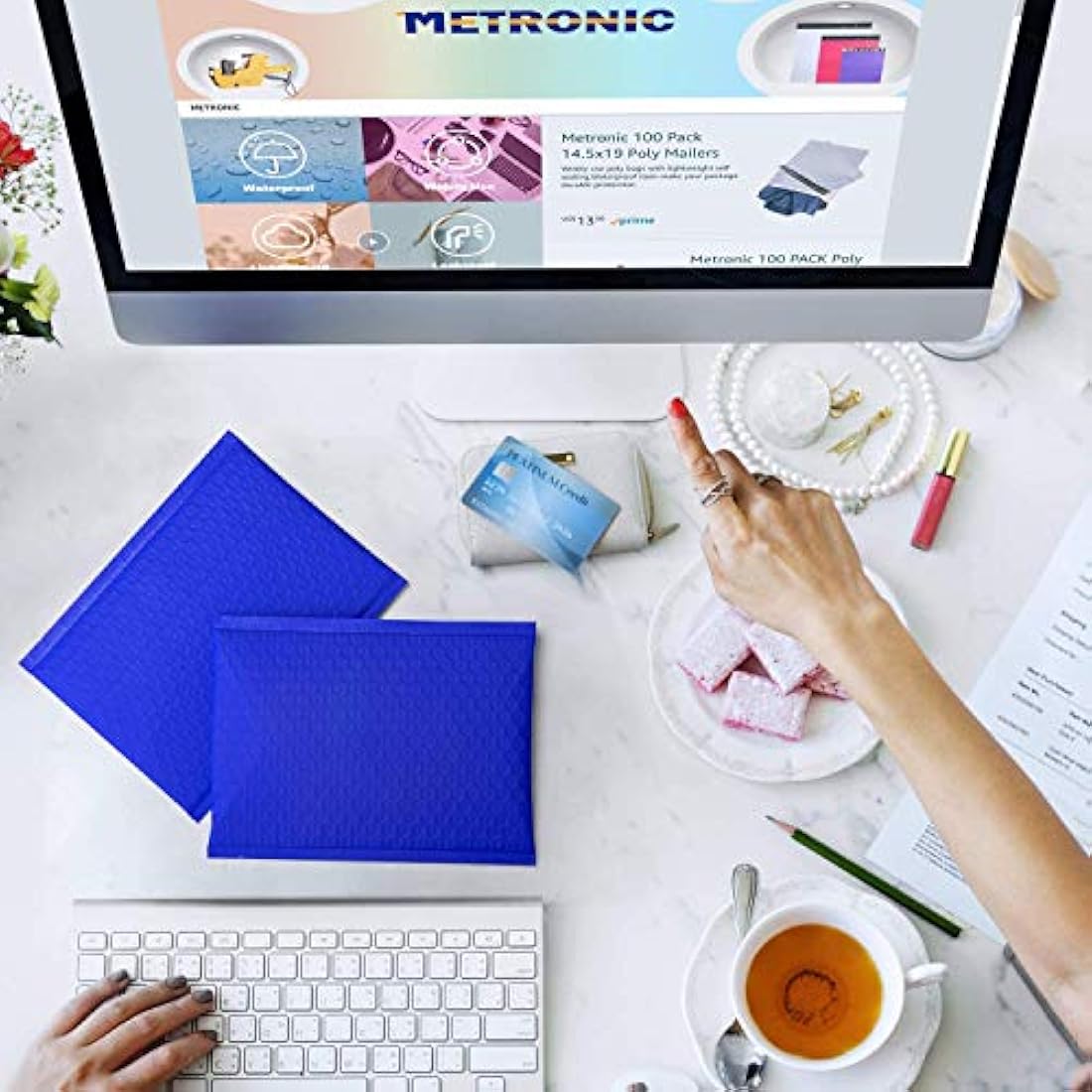 Switory Blue Poly Bubble Mailers – 50 Pack A5 Padded Envelopes 15x23cm